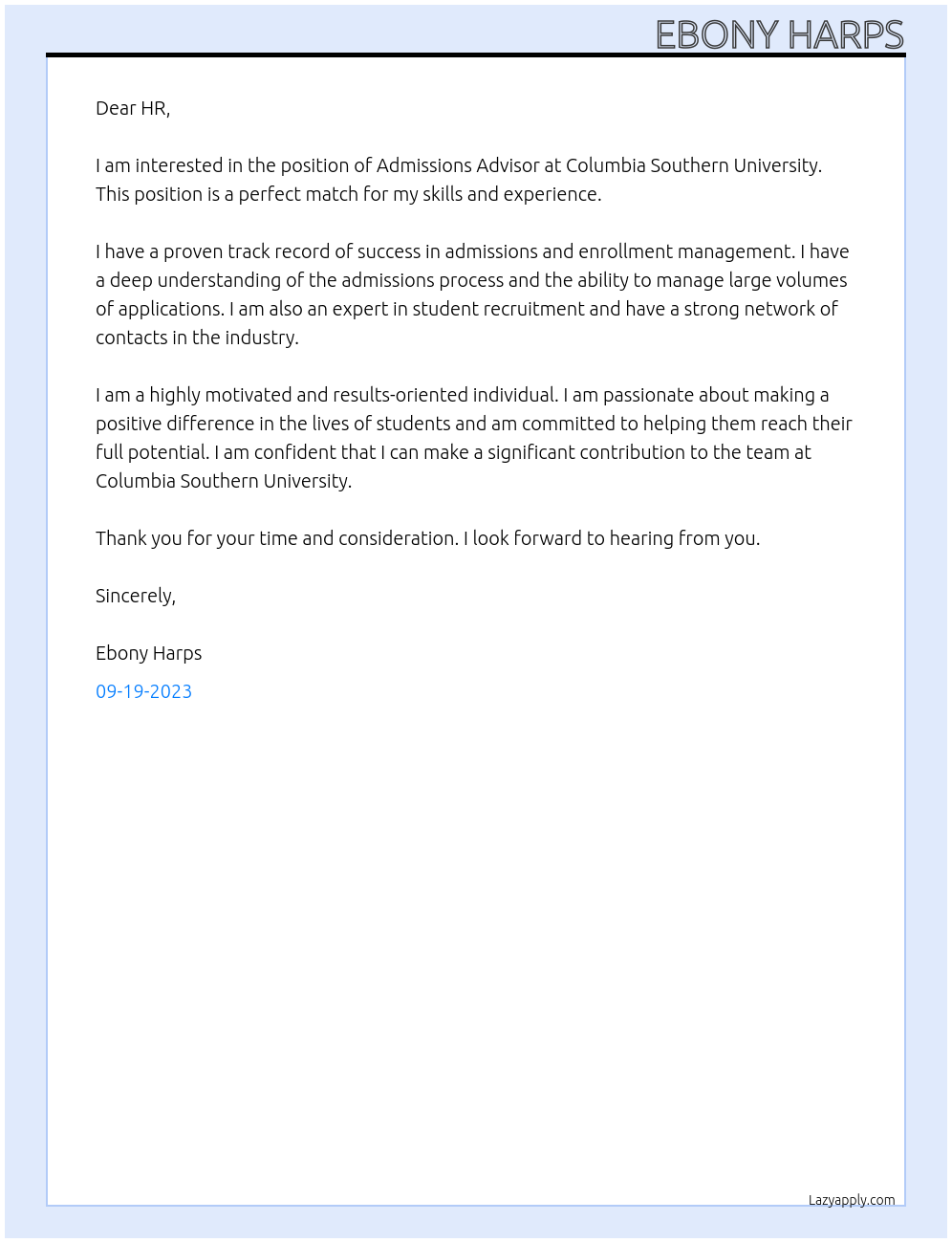 Admissions Advisor At Columbia Southern University Cover Letter