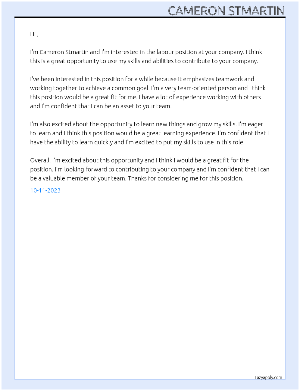 Labour  At . Cover Letter