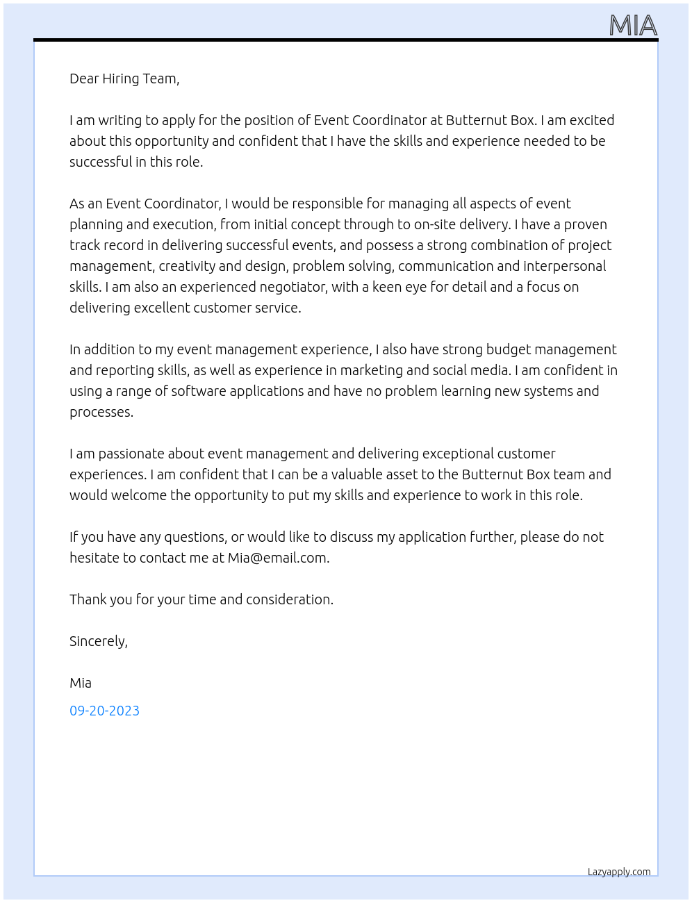 Event Coordinator At Butternut Box Cover Letter
