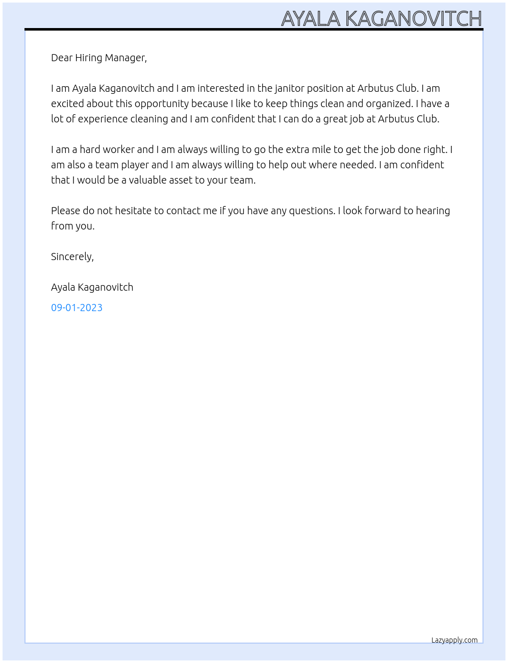 Janitor At Arbutus Club Cover Letter