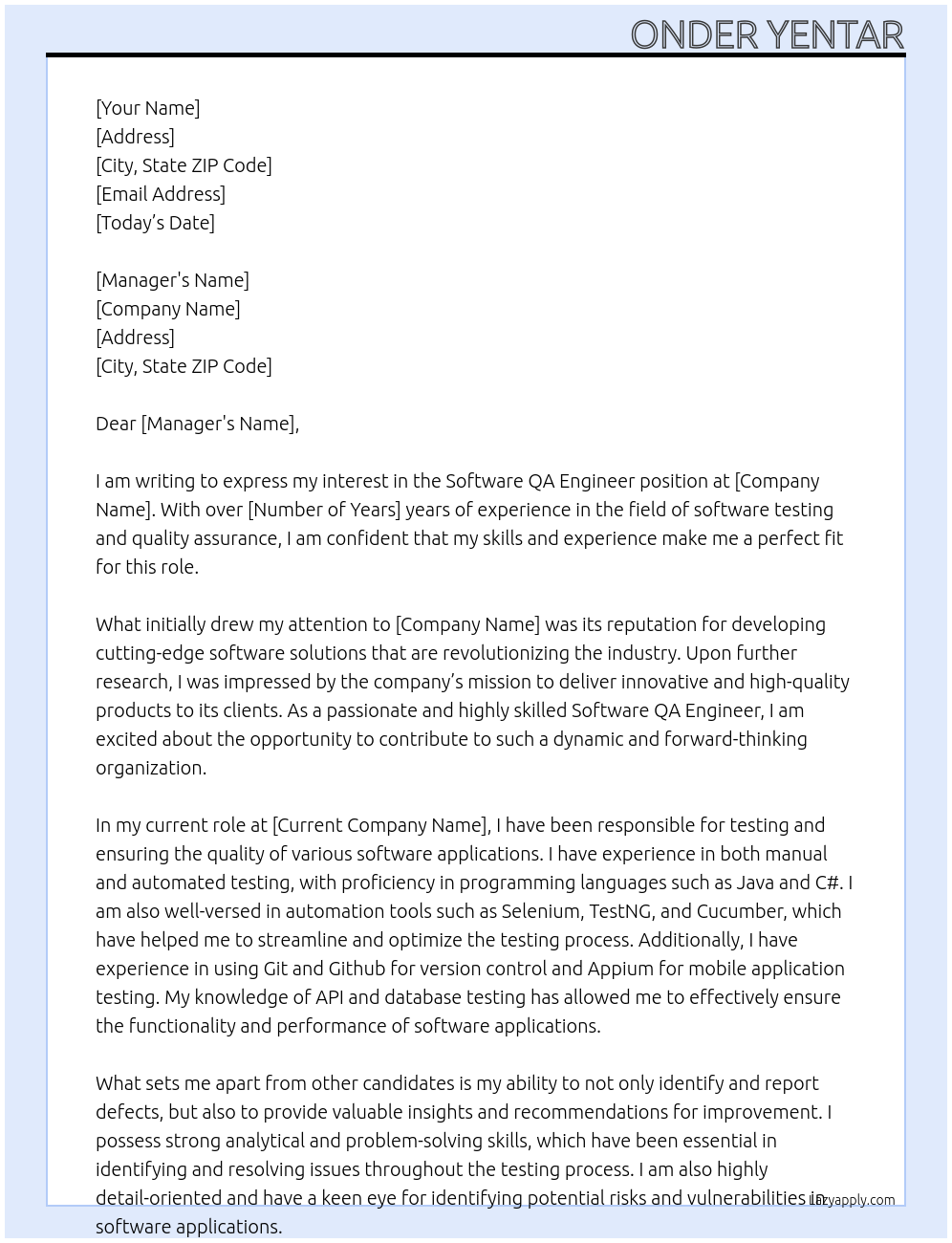 Software Qa Engineer At general Cover Letter