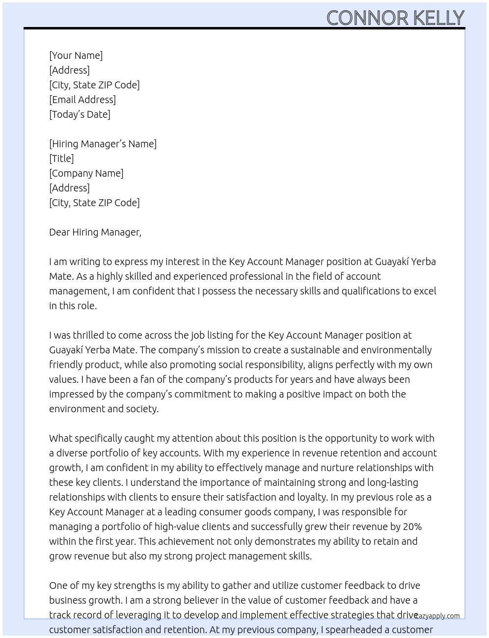 Key Account Manager At Guayakí Yerba Mate Cover Letter
