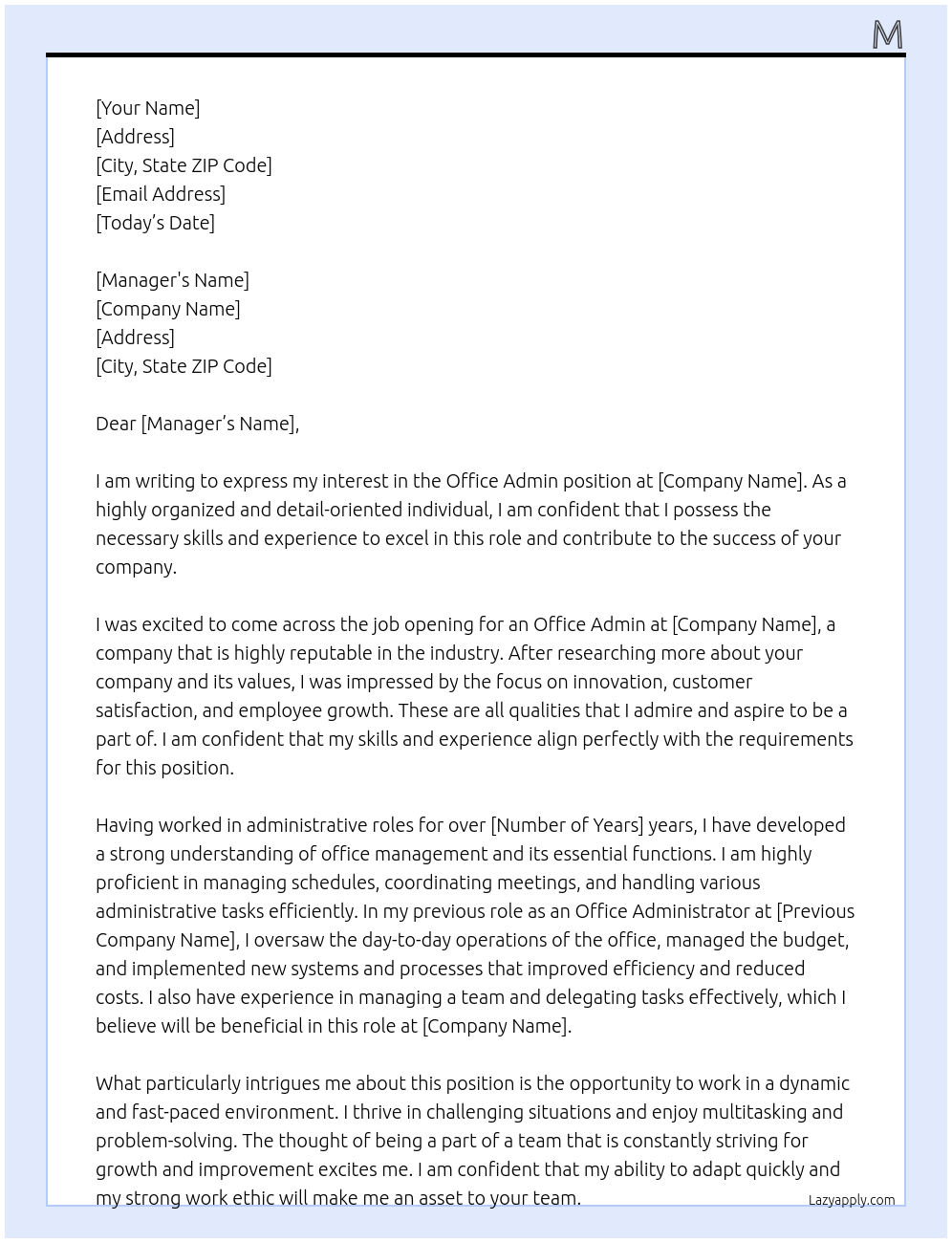 Office Admin At dd Cover Letter