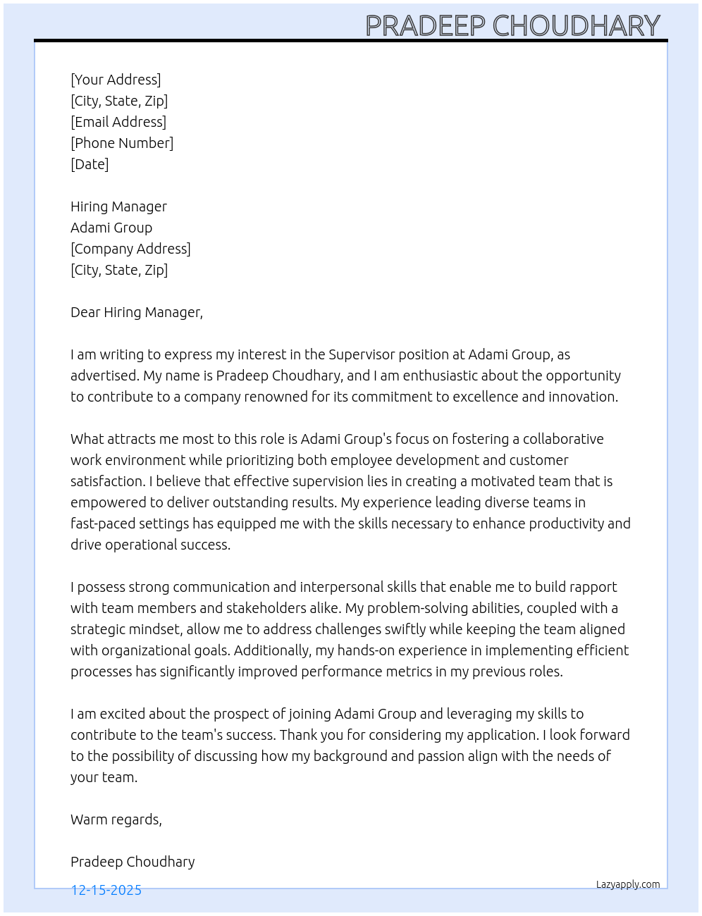 Cover letter for supervisor - LazyApply