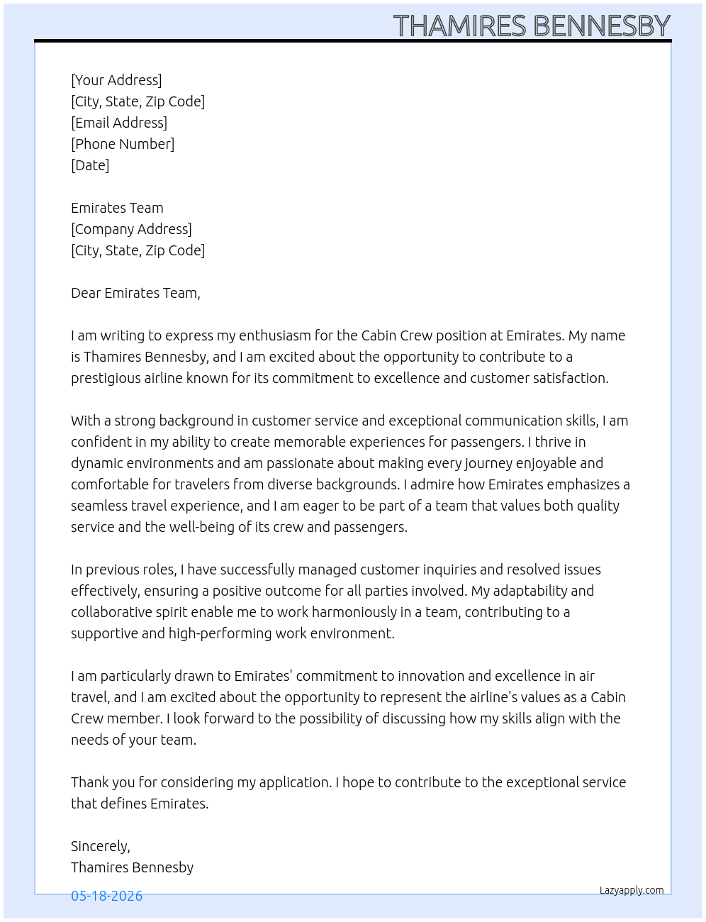 Cabin Crew At Emirates Cover Letter