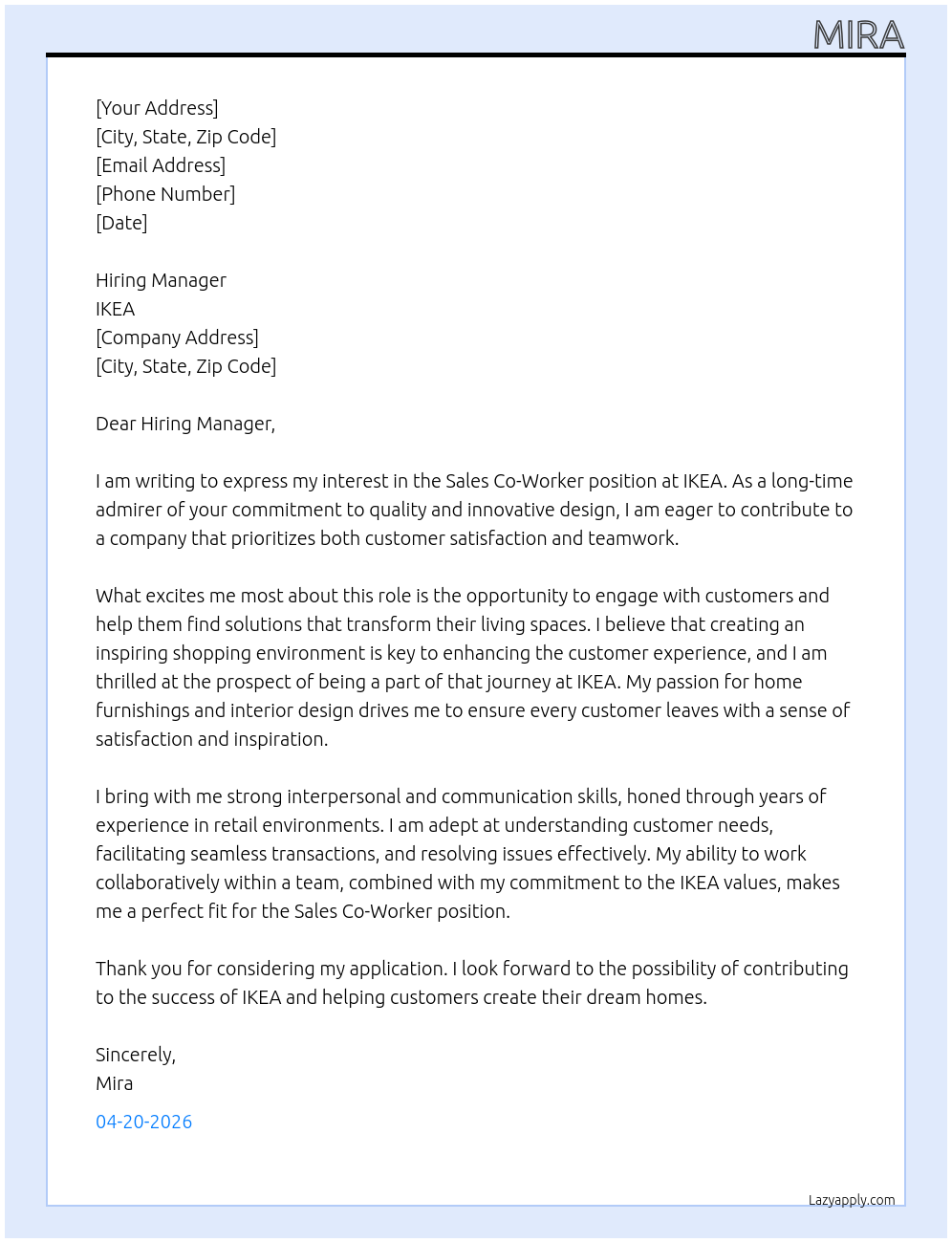 Cover letter for sales co worker - LazyApply