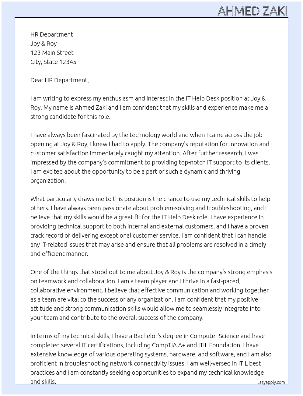 Cover letter for it help desk - LazyApply
