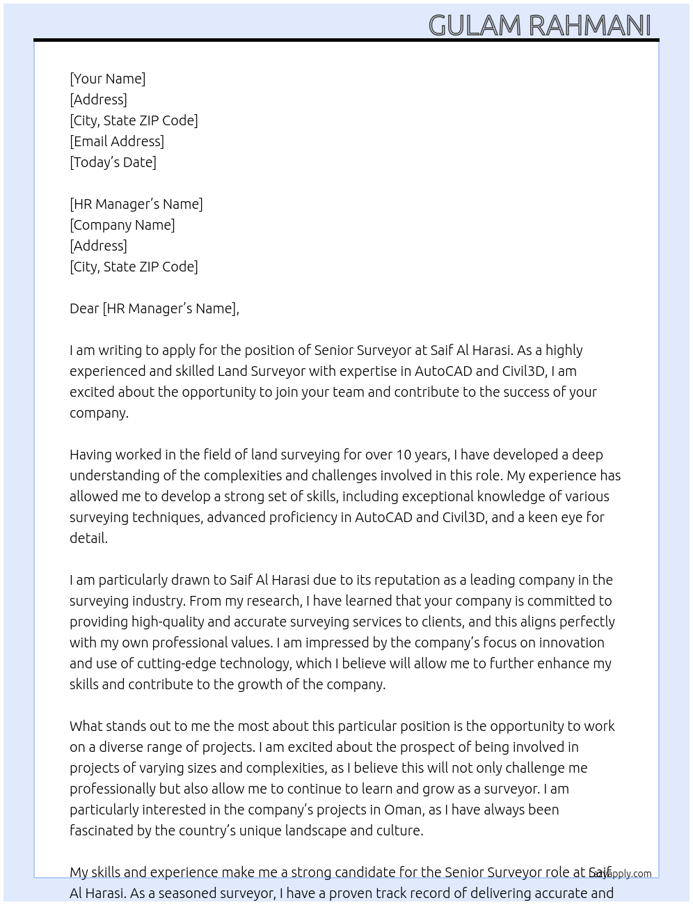 Land Surveyor At Saif Al Harasi Cover Letter