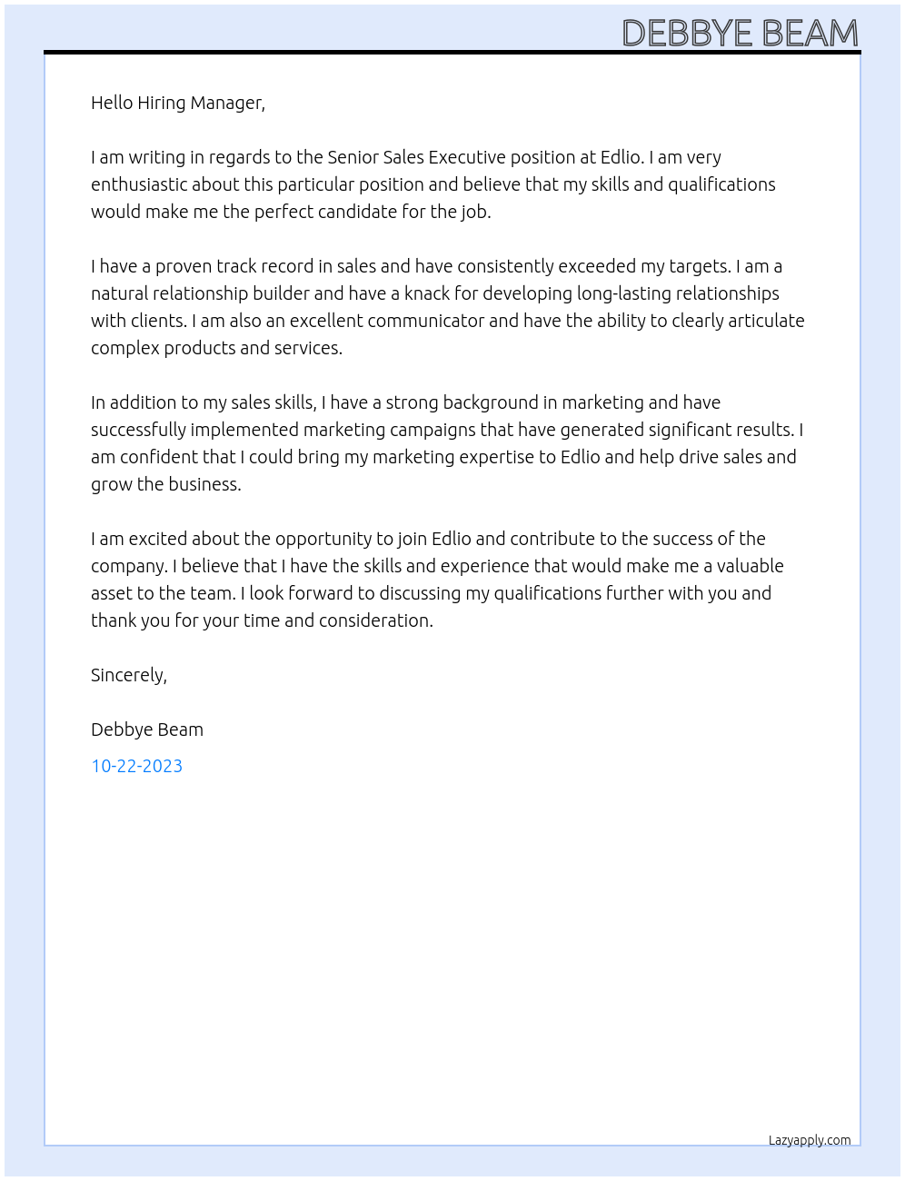 Senior Sales Executive At Edlio Cover Letter