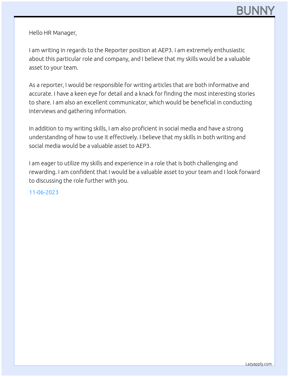 Reporter At AEP3 Cover Letter