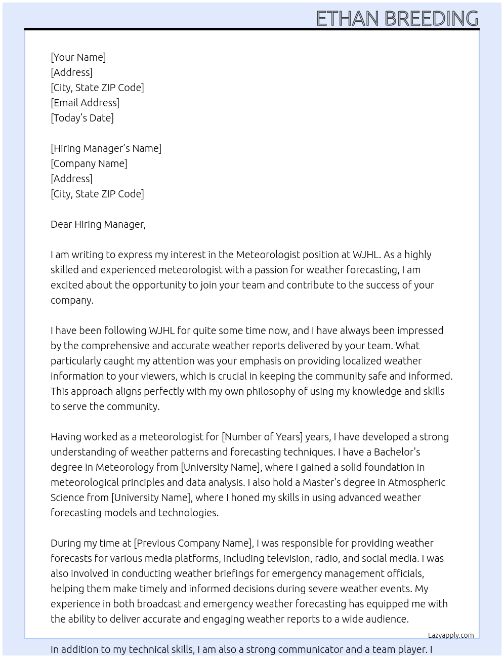 Meteorologist  At WJHL Cover Letter