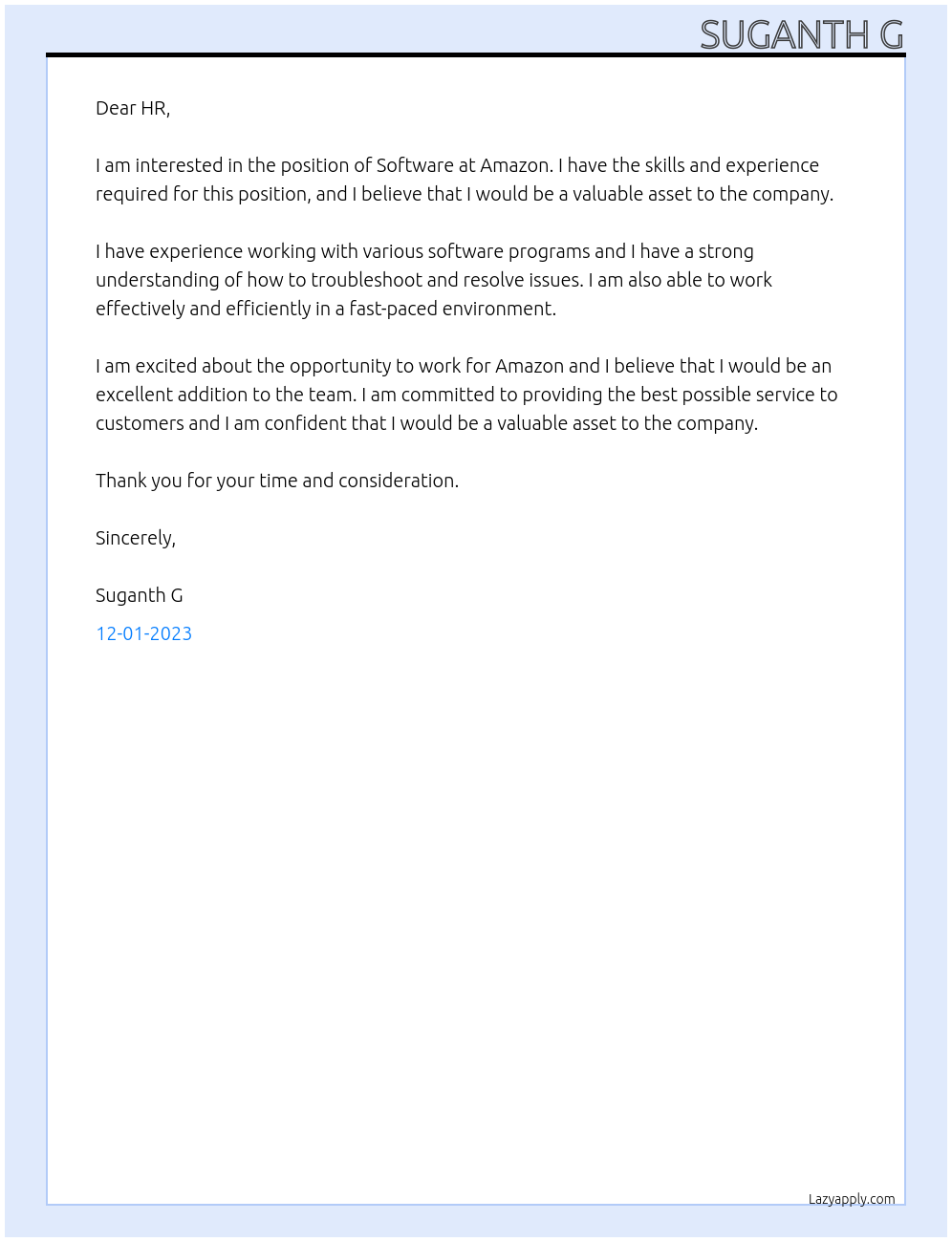 Software  At Amazon  Cover Letter
