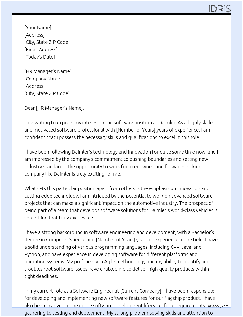 software At Daimler Cover Letter