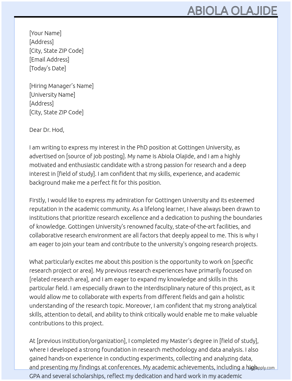 Phd At gottingen university Cover Letter