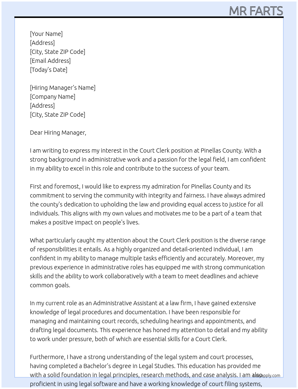 Court Clerk At Pinellas County Cover Letter
