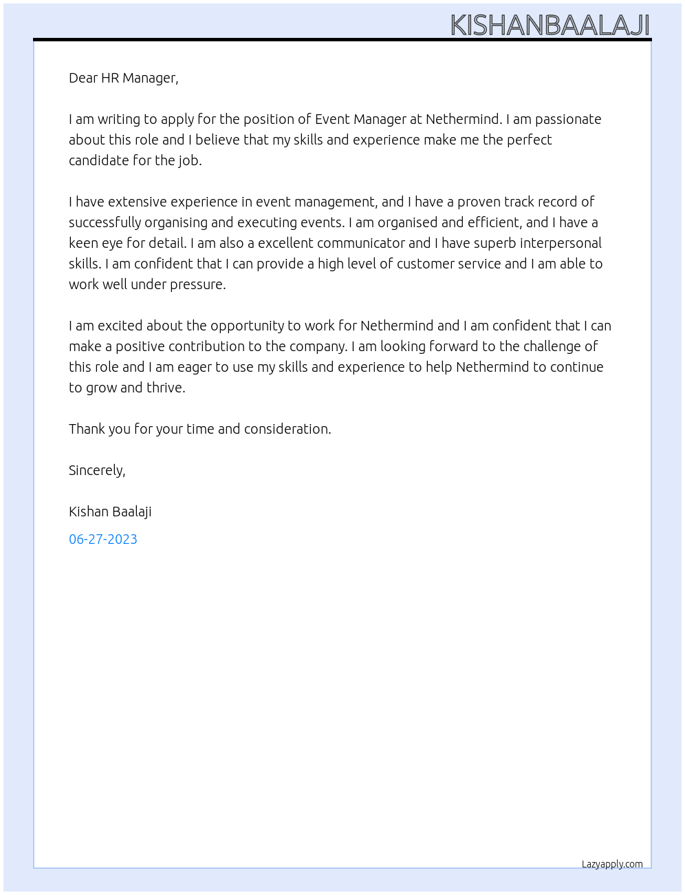 Event Manager At Nethermind Cover Letter