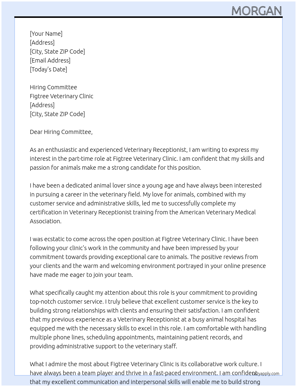 Veterinary Receptionist At Figtree Veterinary Clinic Cover Letter