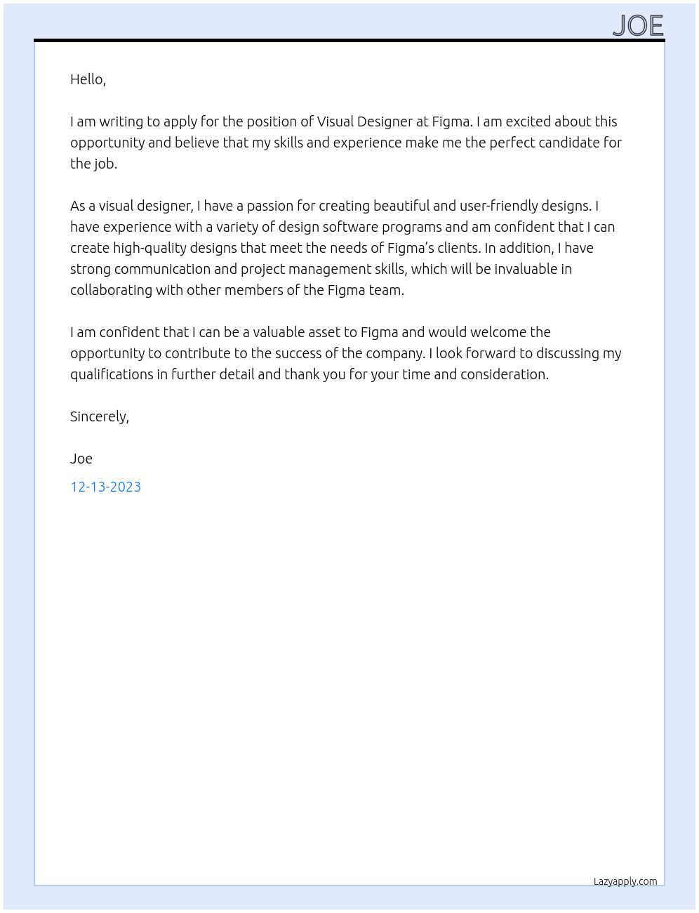 Visual designer At Figma Cover Letter