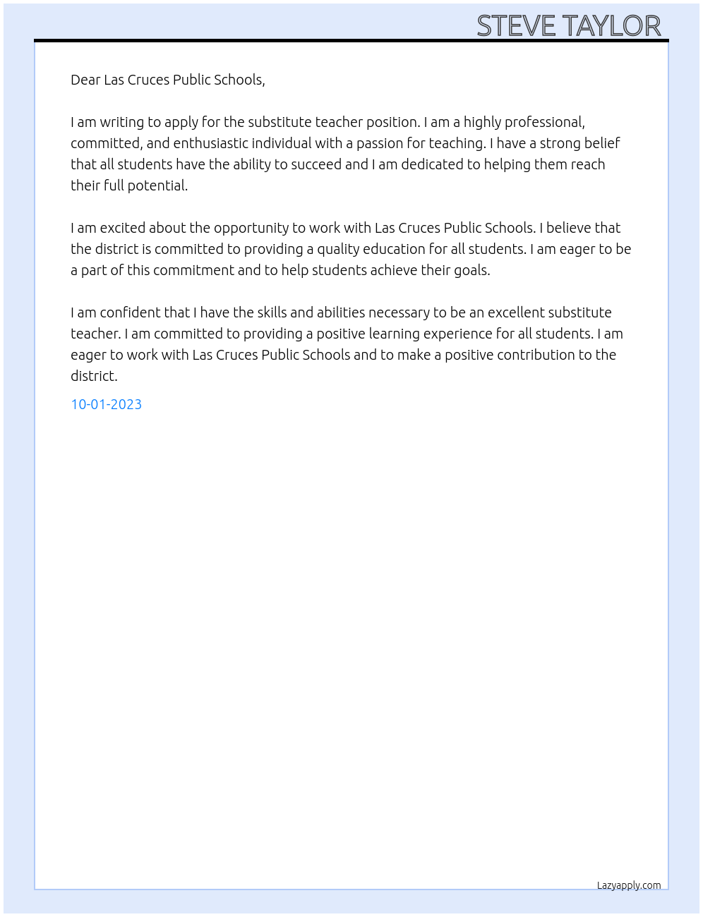 Substitute Teacher At Las Cruces Public Schools Cover Letter