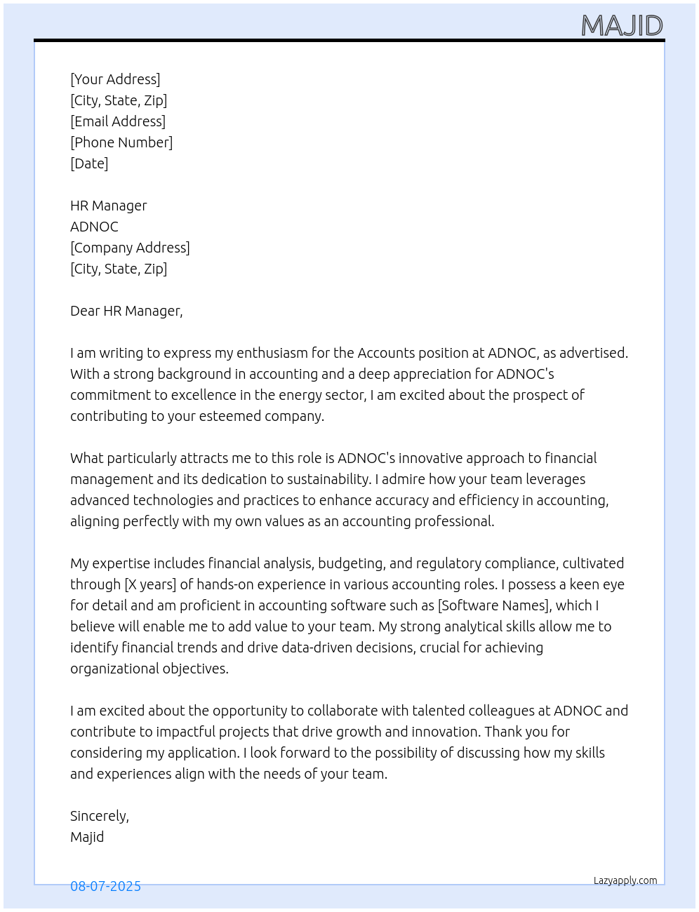 Cover letter for accounts - LazyApply