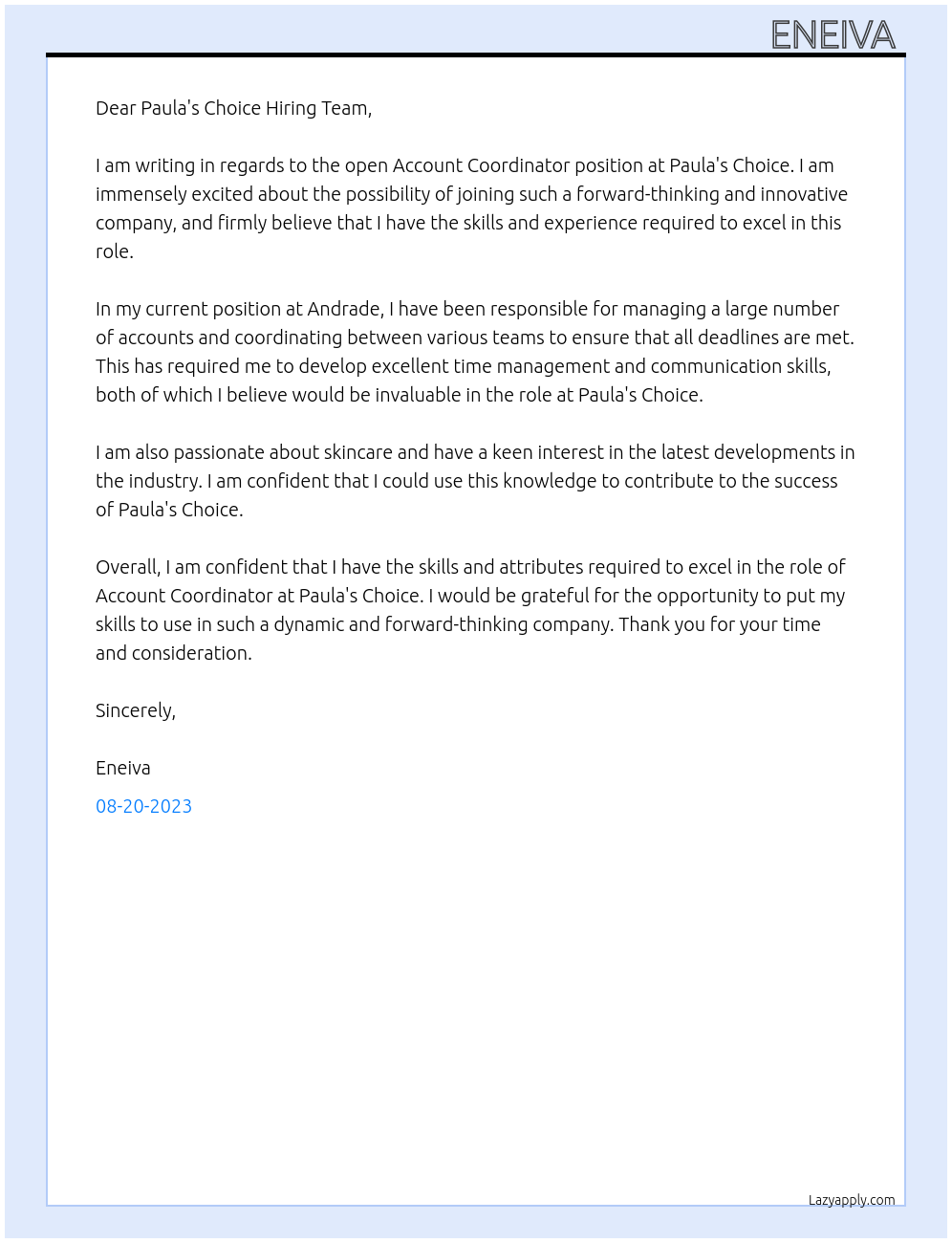 Account Coordinator At Andrade Cover Letter