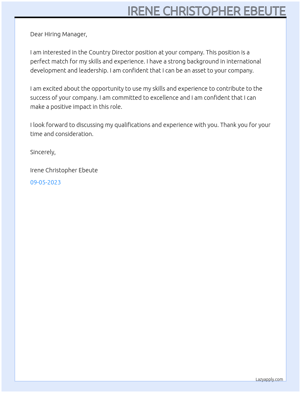 Country Director  At your Company Cover Letter