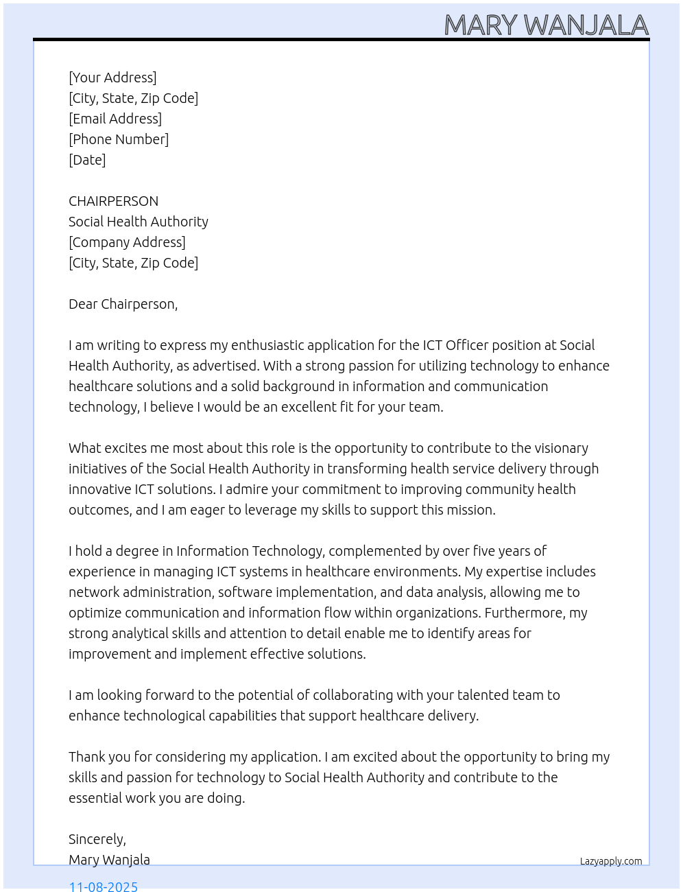 Cover letter for ict officer - LazyApply