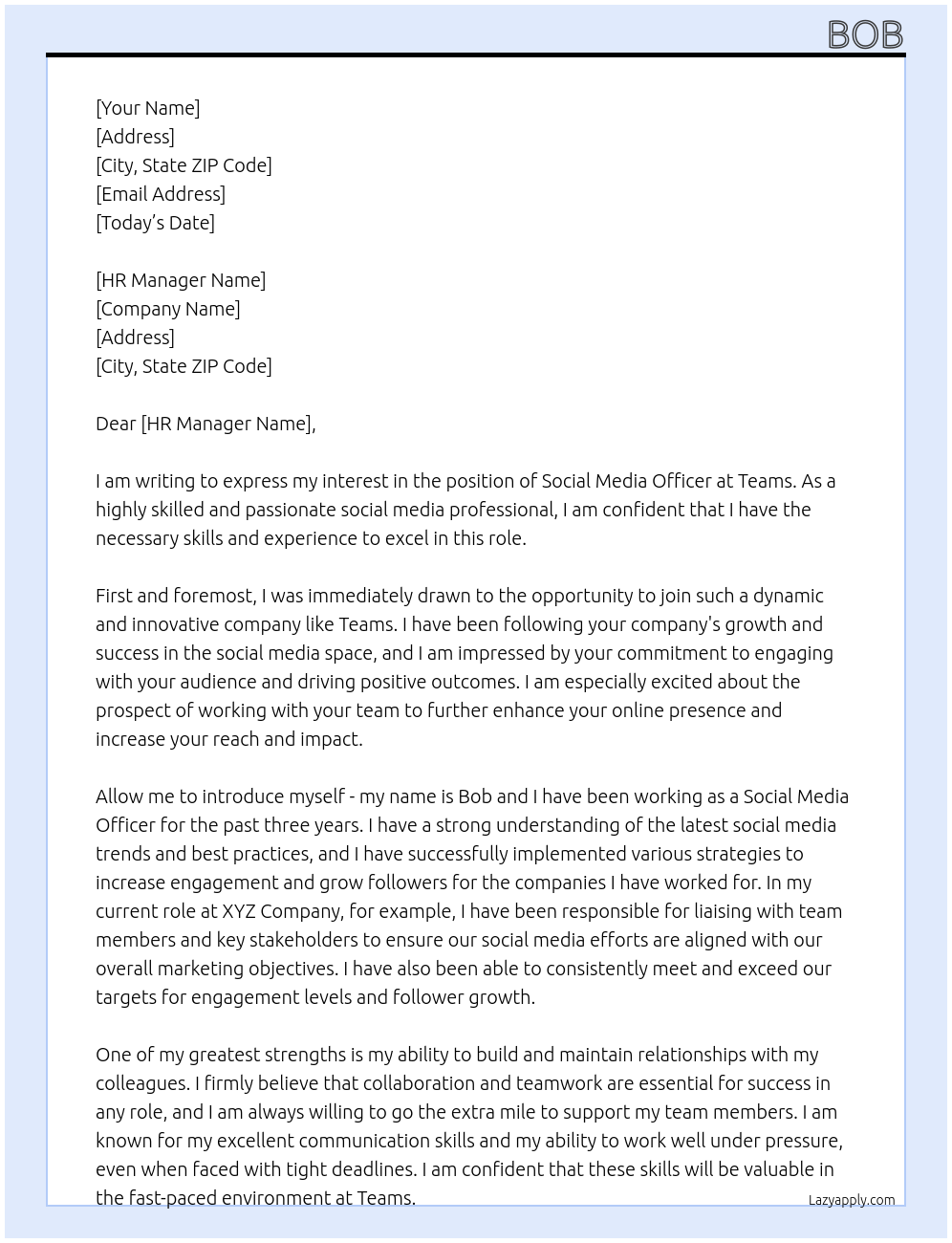 social media officer At teams Cover Letter