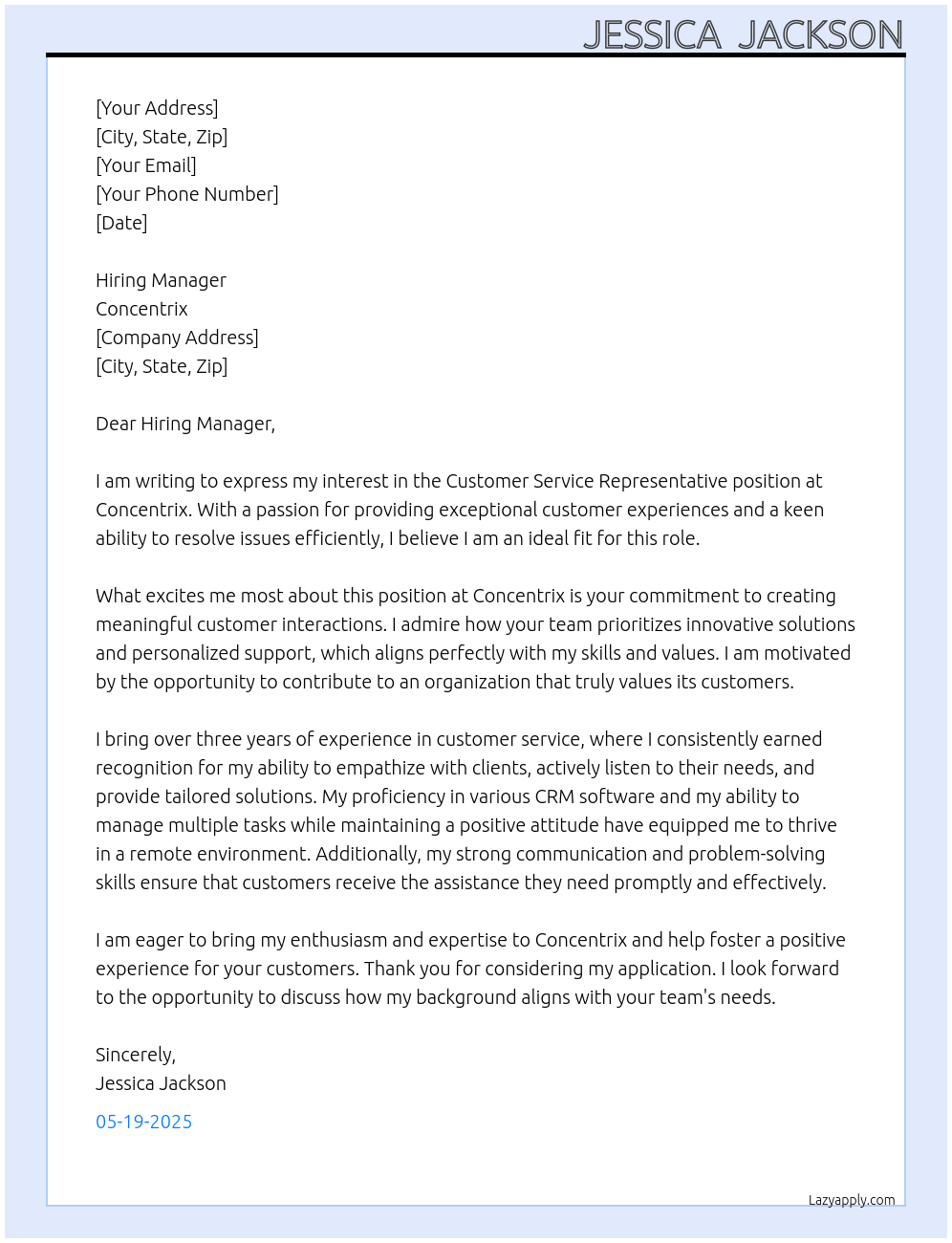 Customer Service Representative-Remote At Concentrix Cover Letter