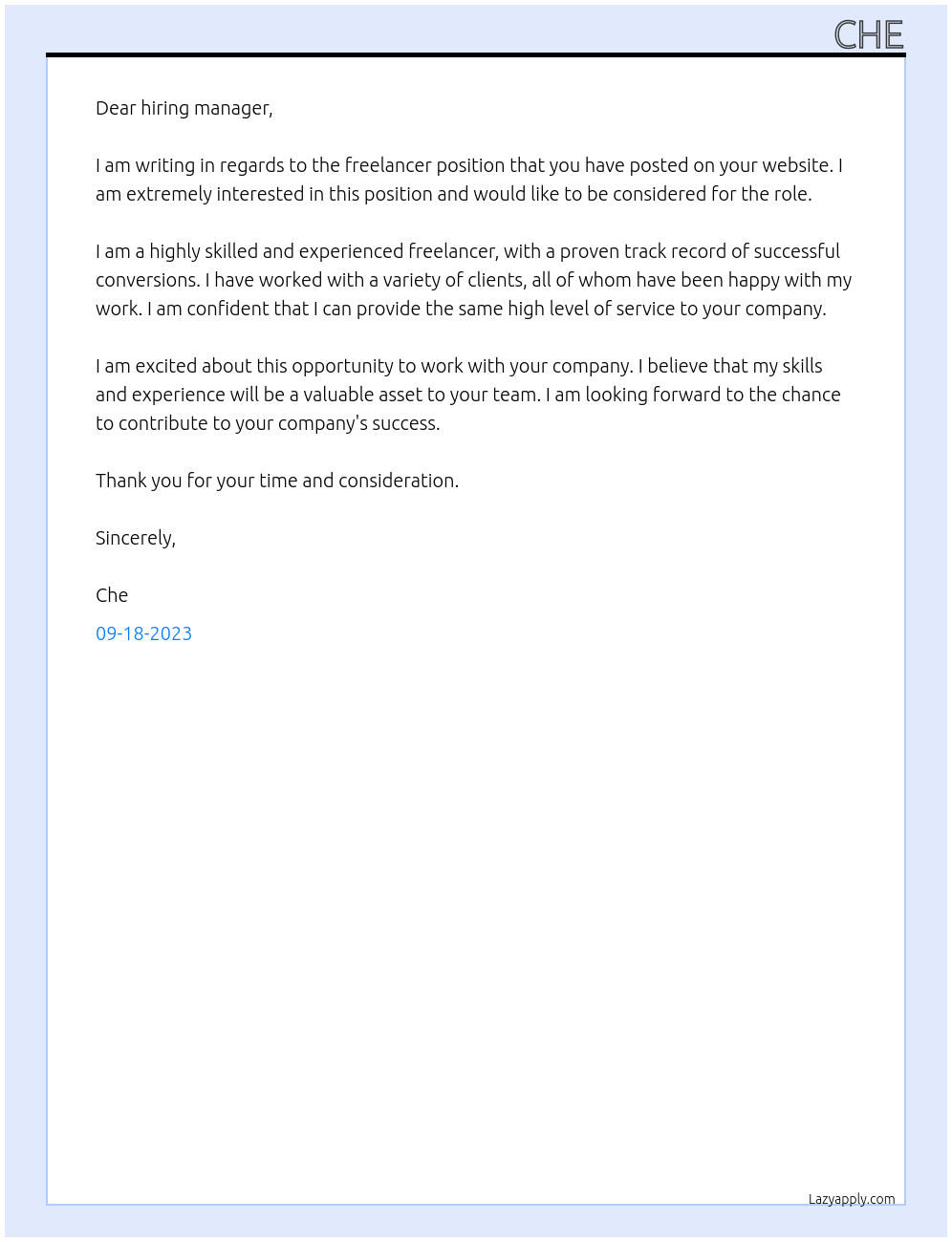 freelancer At acb company Cover Letter