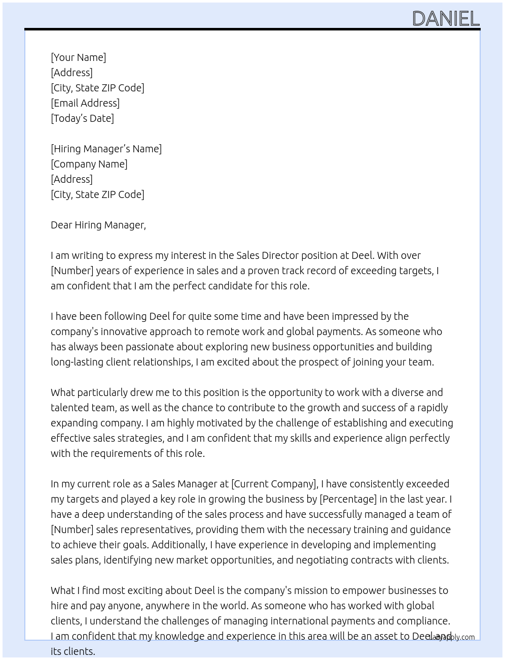 Sales director At Deel Cover Letter