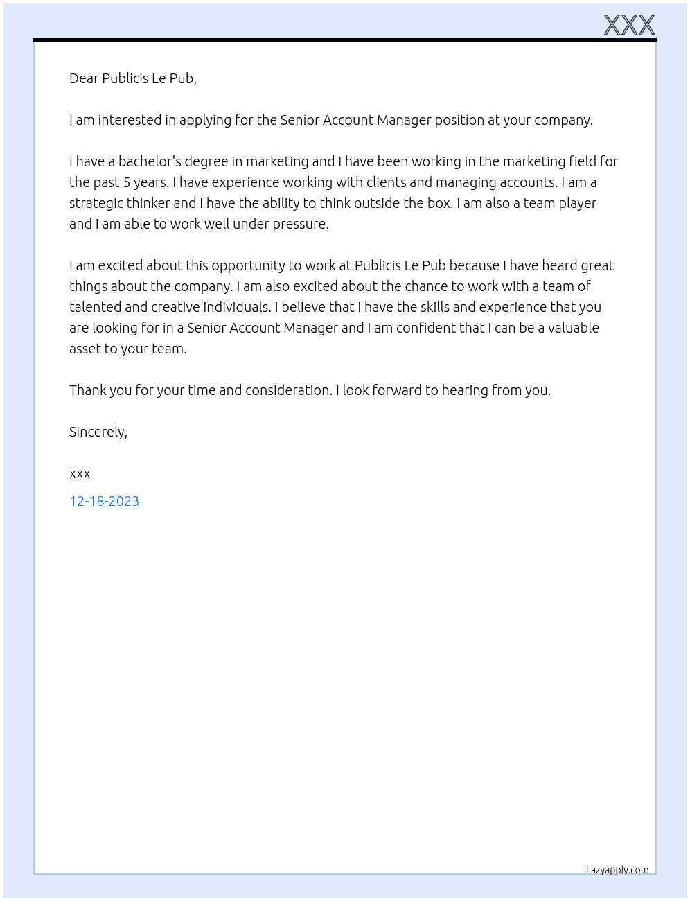 Senior Account Manager At Publicis Le Pub Cover Letter