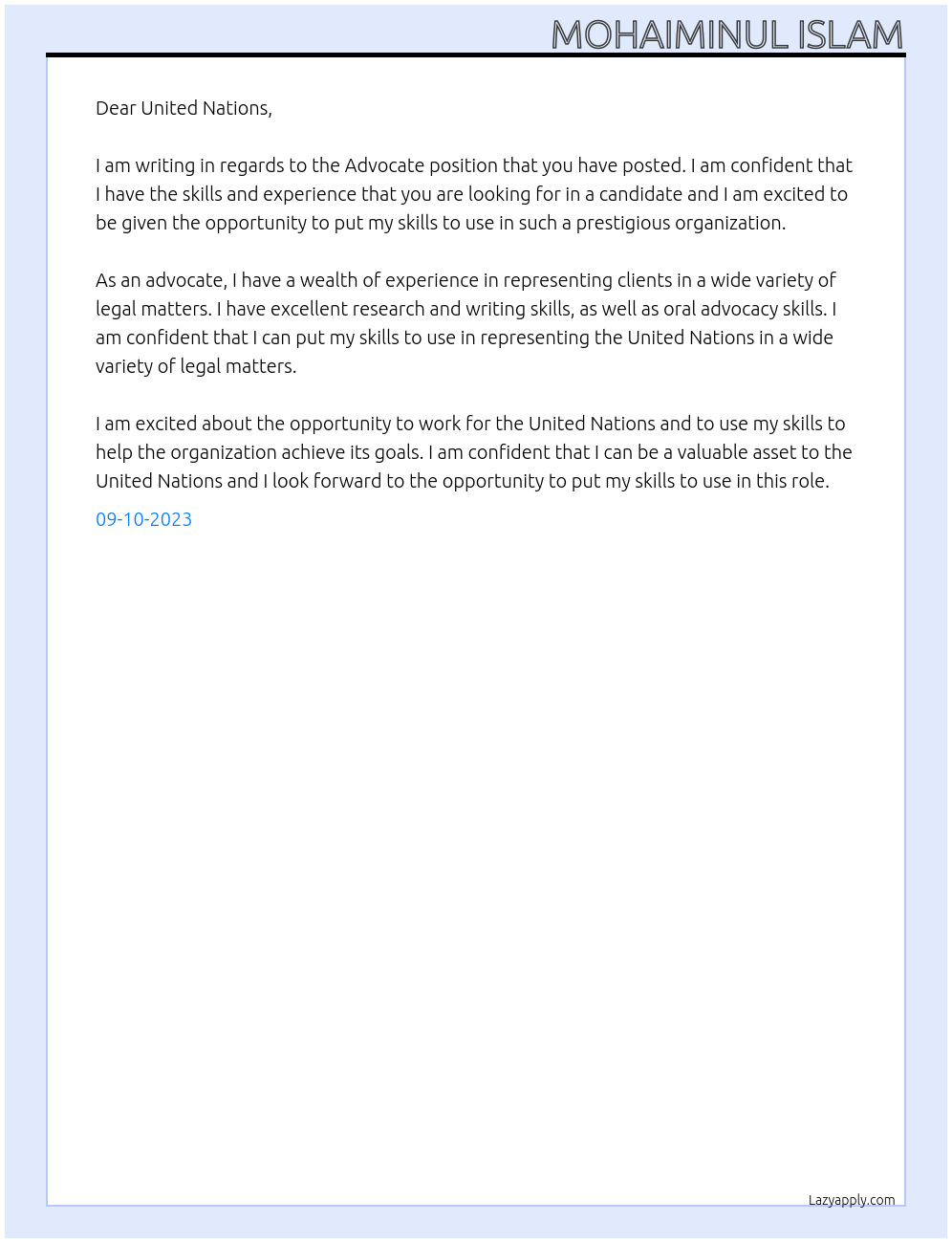 Advocate At United Nation Cover Letter