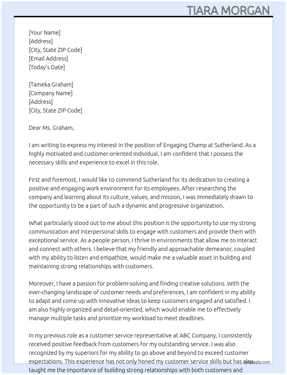 Engaging champ At Sutherland Cover Letter