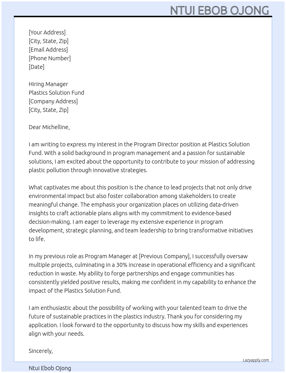 Cover letter for program director - LazyApply