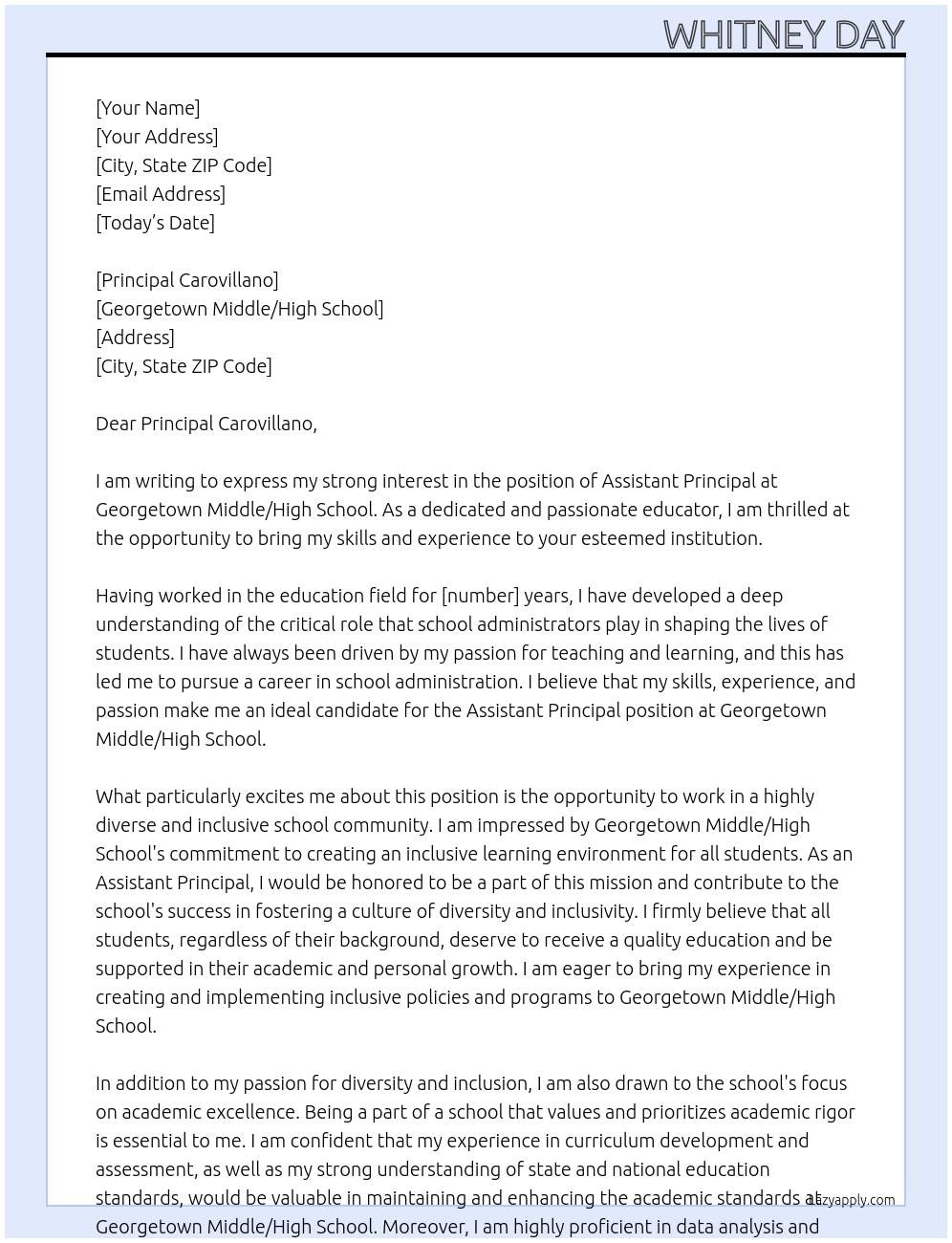 Assistant Principal At Georgetown Middle/High School Cover Letter