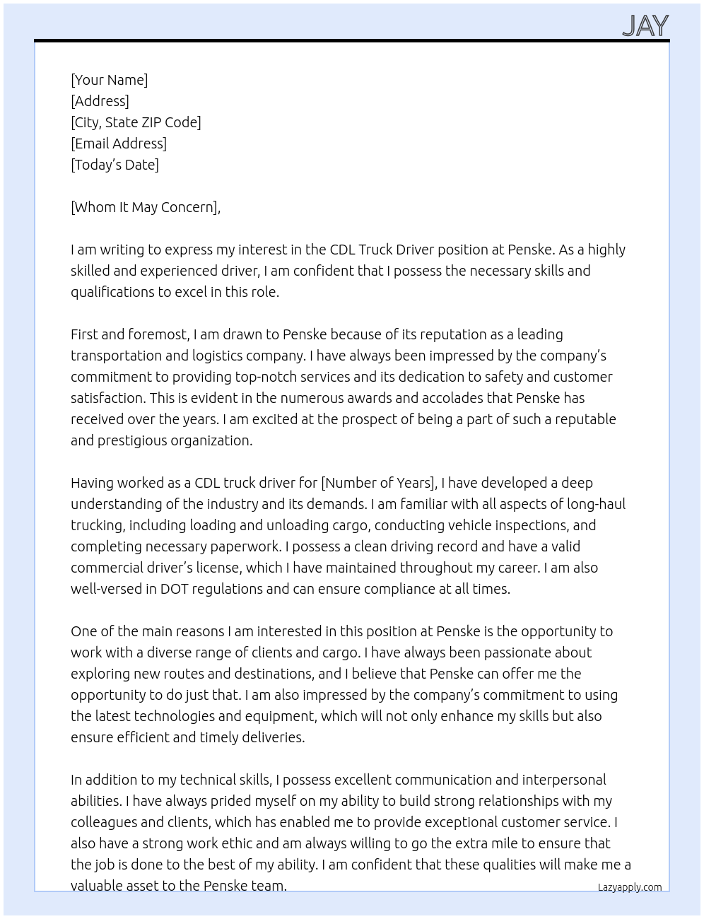 Cover letter for cdl truck driver - LazyApply
