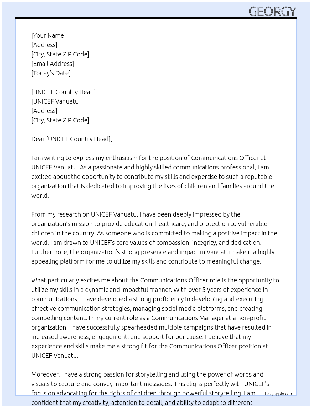 Cover letter for comms officer - LazyApply