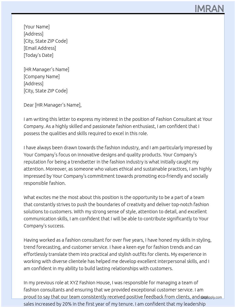 Fashion consultant At Your company Cover Letter