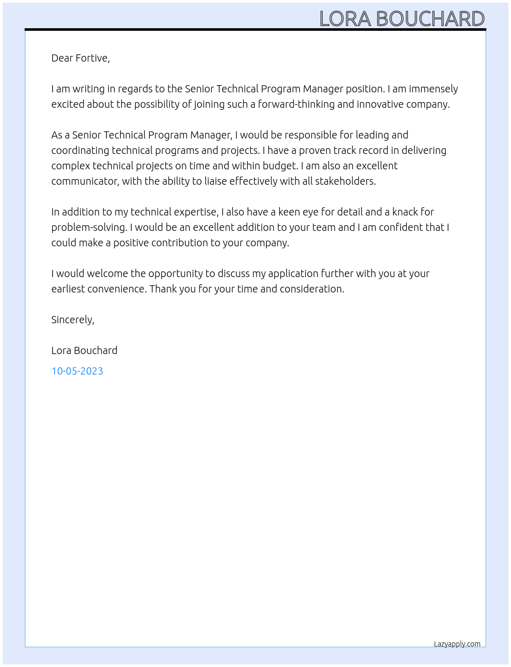 Senior Technical Program Manager At Fortive Cover Letter