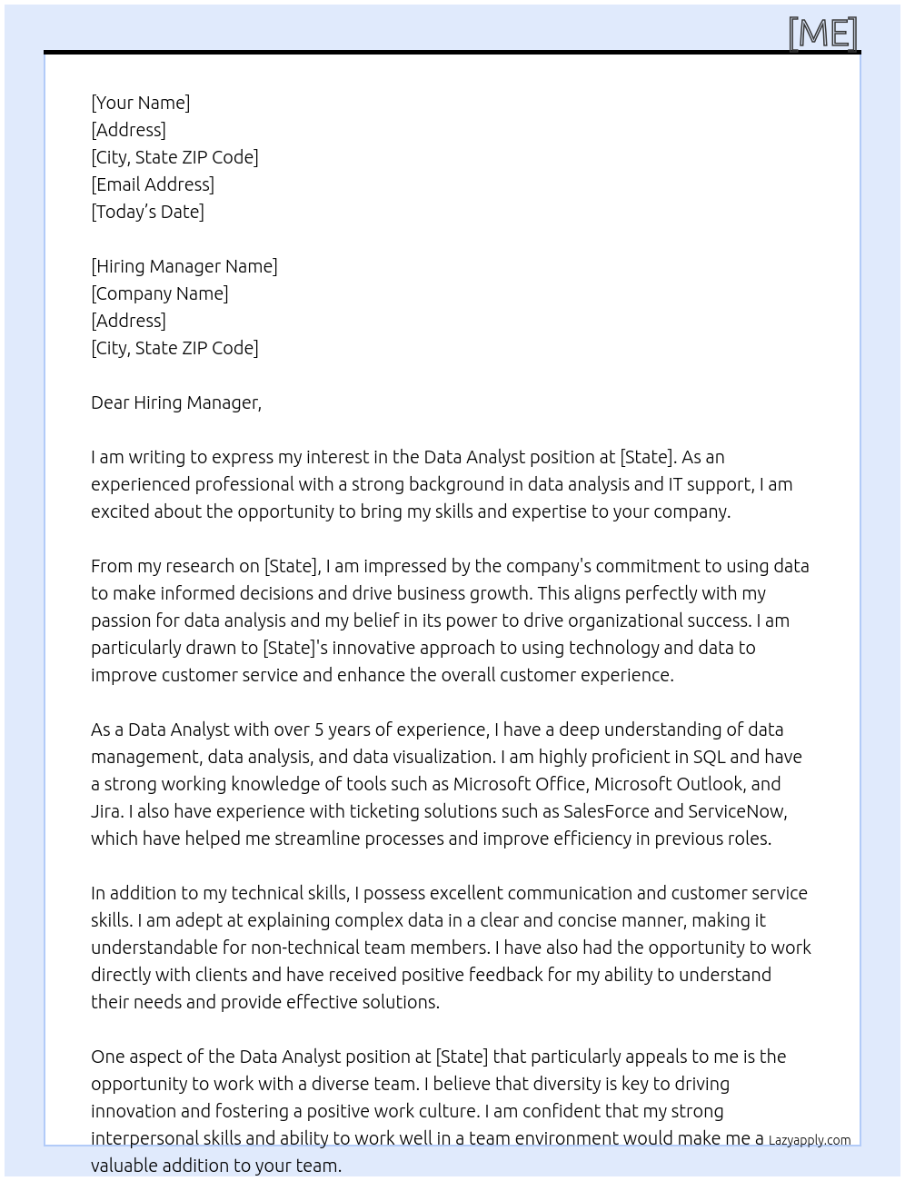 Data Analyst At [STATE] Cover Letter