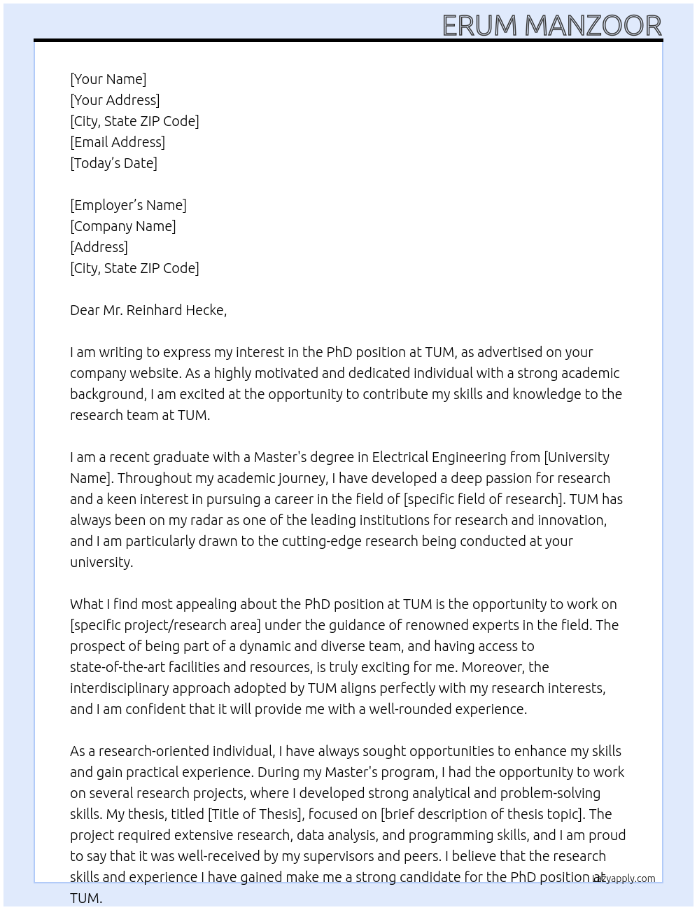 PhD At TUM Cover Letter