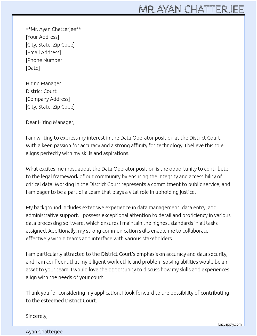Data Operator At District Court Cover Letter