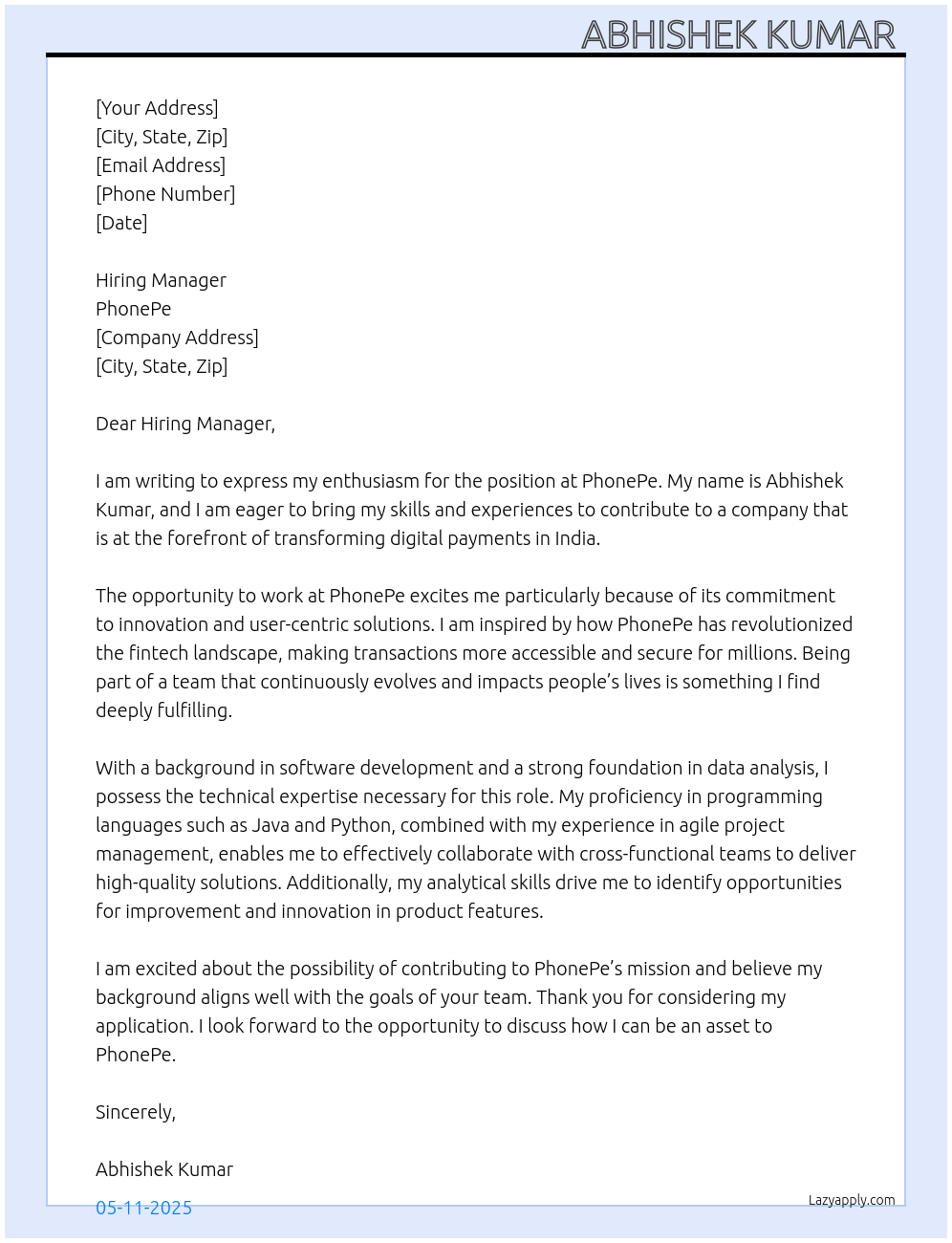 Phone pay At Phone pay Cover Letter