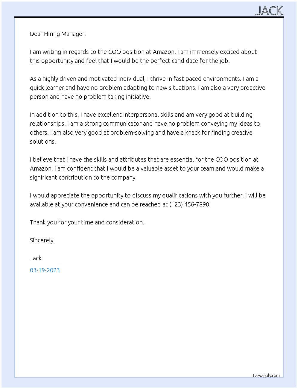 COO At Amazon Cover Letter