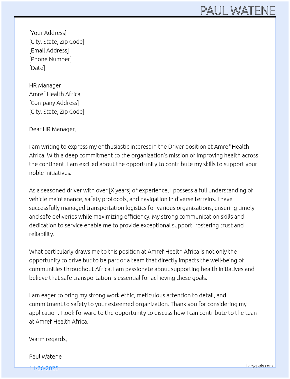 Cover letter for driver - LazyApply