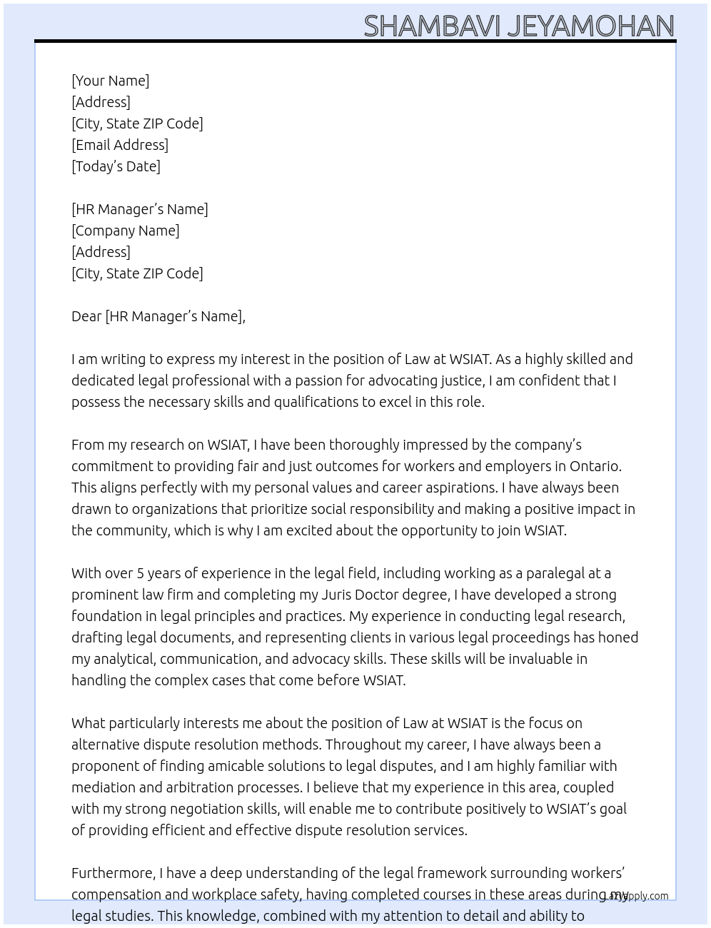law At WSIAT Cover Letter