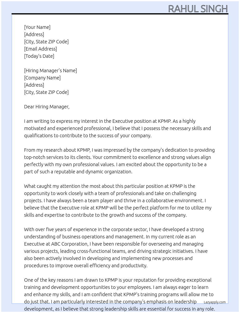 Executive At KPMP Cover Letter