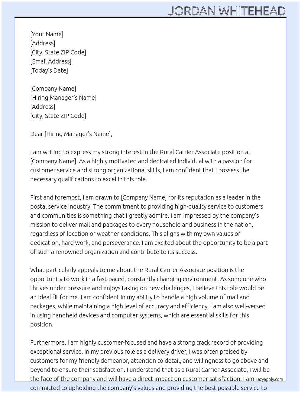 rural carrier associate At usps Cover Letter