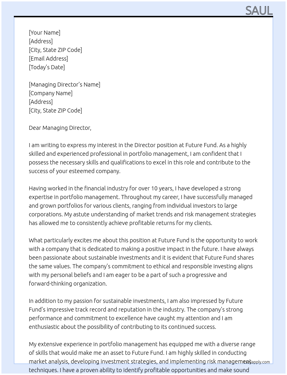 Director At Future Fund Cover Letter